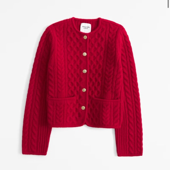 Abercrombie & Fitch Novelty Button Cable Sweater Jacket - Vivid Red - Size M - Picture 5 of 5